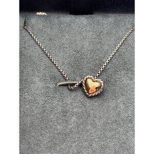 David Yurman Sterling Silver & Gold Heart Pendant Necklace With Box